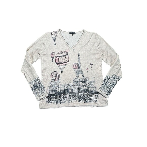 Leo & Ugo M Paris Collection Sweater Eiffel Tower Hot Air Balloon Embellished I2 - Picture 1 of 10